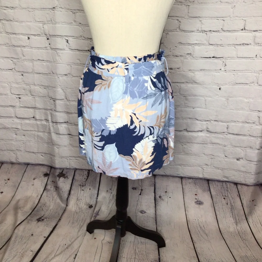Aeropostale Blue Tan Leaf Print Paperbag Belted Skirt Small